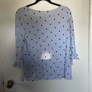 Old Navy boat neck gray shirt, black polka dots. Very soft and stylish. Like new